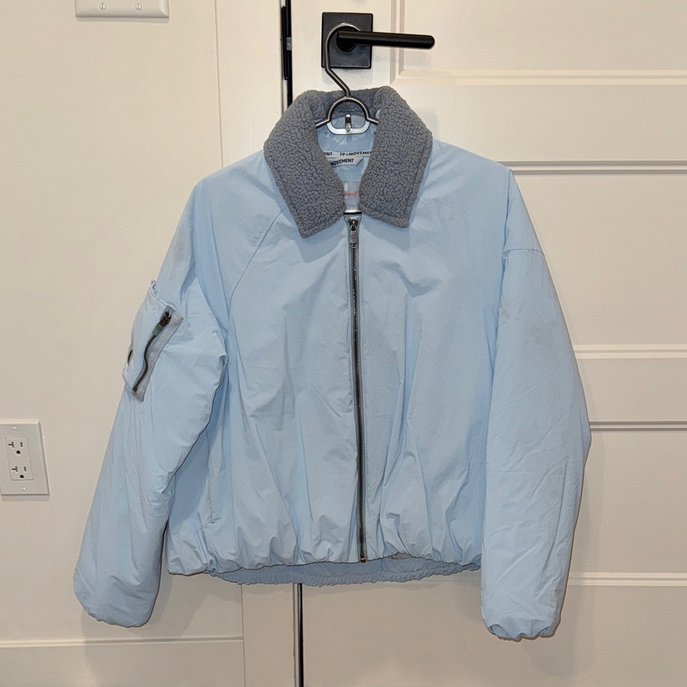 free people outpost bomber jacket in light blue size extra small